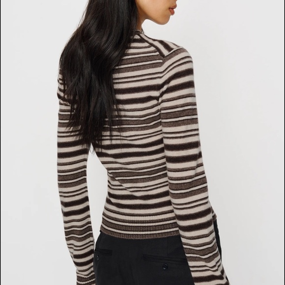 Reformation Lian Cashmere Crew Sweater in Brown Multi Stripe - Picture 3 of 10